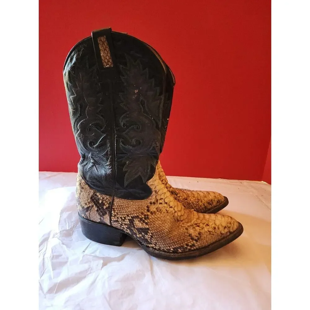 Vintage R R Navarro Snakeskin Cowboy Boots Western Men's 8 8.5 D